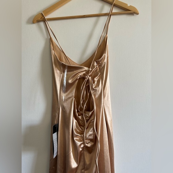 NWT BEBE Champagne Y2K Cinched Back Strappy Midi Dress Size Small - Picture 6 of 10